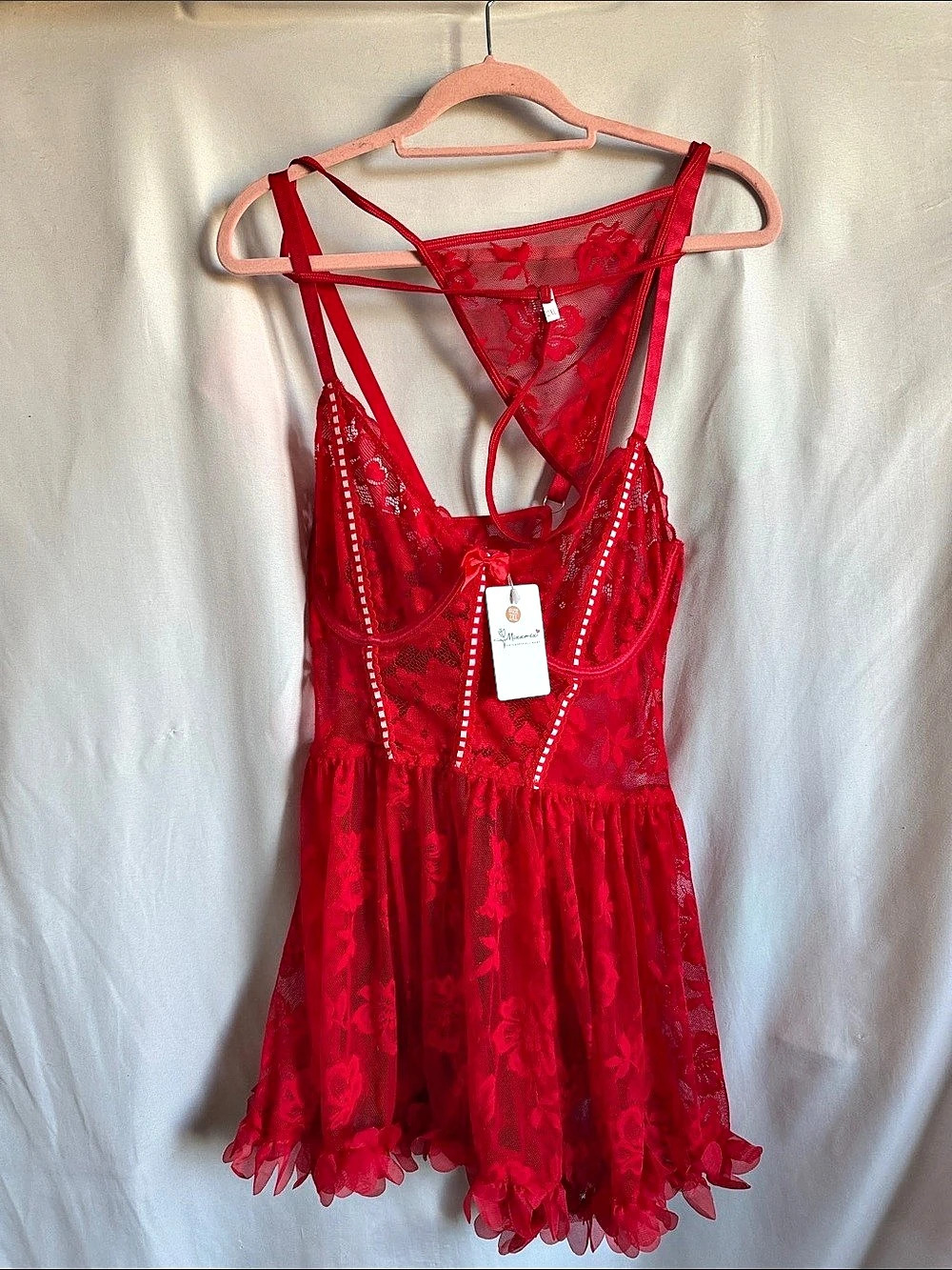 Muexmix Red Floral Lace Chemise Size 2XL NWT